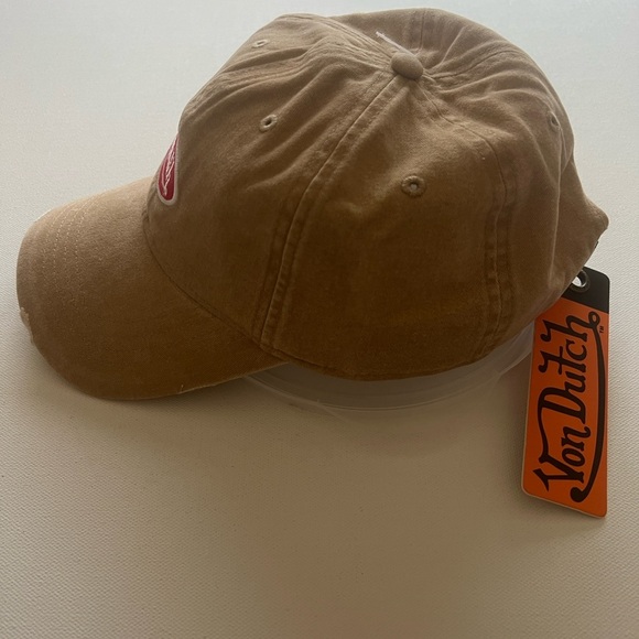 NWT Von Dutch Distressed Dad Hat Khaki 100% Cotton Embroidered Strap back (C5) - Picture 3 of 6